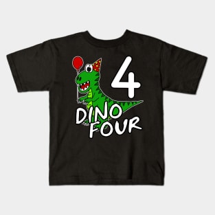 Dino Four 4th Birthday Dinosaur Tyrannosaurus Rex Funny Kids T-Shirt